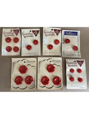Vtg Button Lot, Reds, Lansing, Le Chic, Costumakers - On Cards set of 7